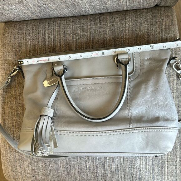 TIGNANELLO Versatile Gray Soft Leather Shoulder Crossbody Handbag Purse Tote Zip - Picture 3 of 16